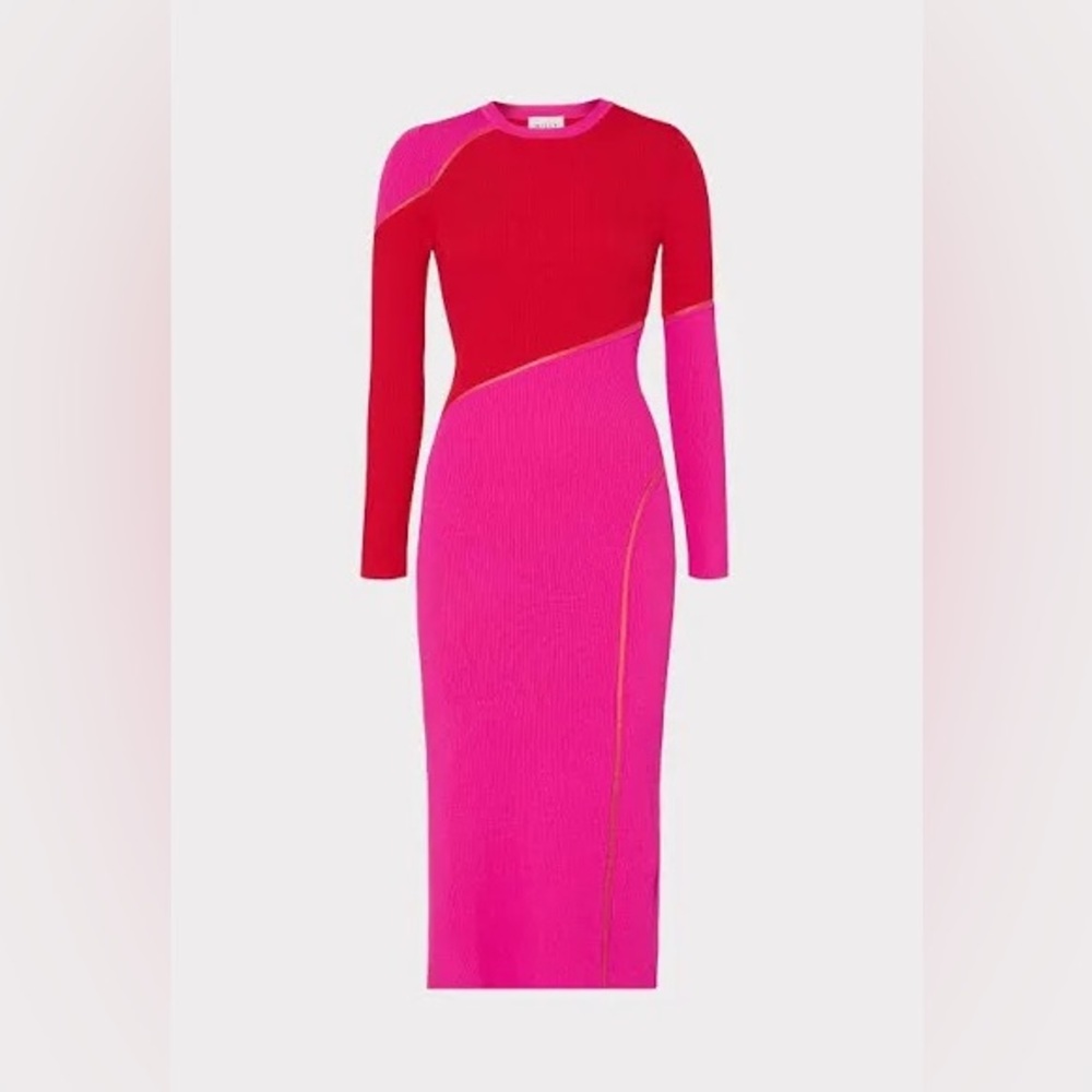 Milly Raziela Ribbed Colorblock Bodycon Midi Dress size M - Picture 2 of 9